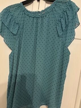 Loft Blue polka dot short sleeve blouse XL